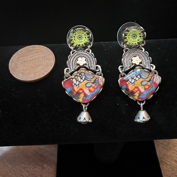 Ayala Bar Earrings. Handmade in Isreal. Handblown Glass. Vintage and HTF - Picture 2 of 3